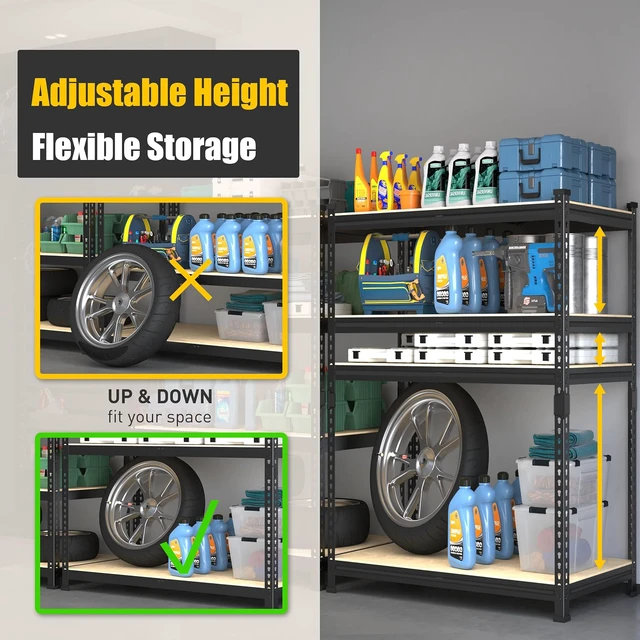 Alt view image 5 of 7 - 40"W x 20"D x 59"H Garage Shelving, 4-Tier Storage Shelves, Black
