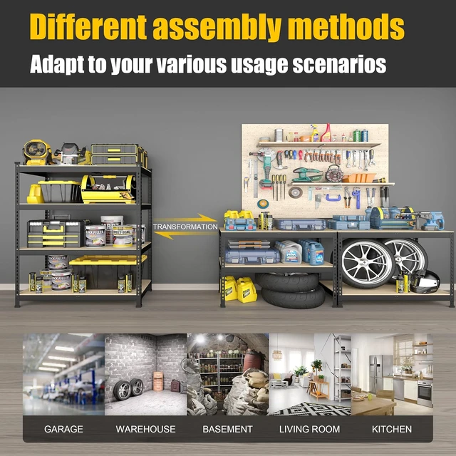 Alt view image 7 of 7 - 40"W x 20"D x 59"H Garage Shelving, 4-Tier Storage Shelves, Black