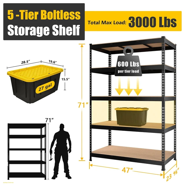 Alt view image 3 of 7 - 47"W x 23.6"D x 71"H Large Heavy Duty Storage Shelves for Garage