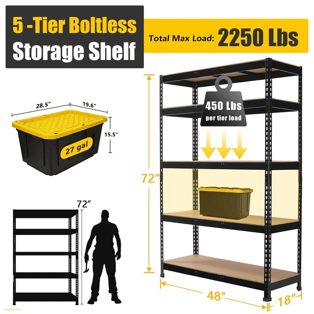 Alt view image 3 of 7 - 48" W x 18" D x 72" H Large Heavy Duty Storage Shelves for Garage