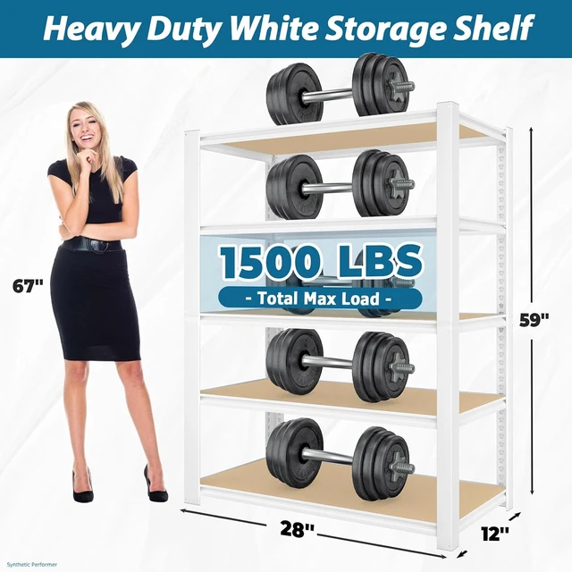Alt view image 2 of 7 - 28"W x 12"D x 59"H Closet Storage Shelves, 5-Tier Metal Shelving