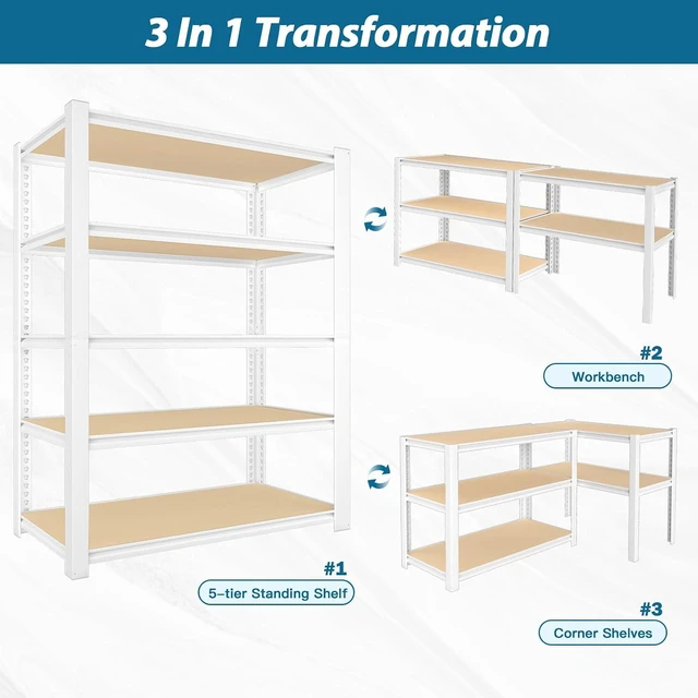 Alt view image 5 of 7 - 28"W x 12"D x 59"H Closet Storage Shelves, 5-Tier Metal Shelving
