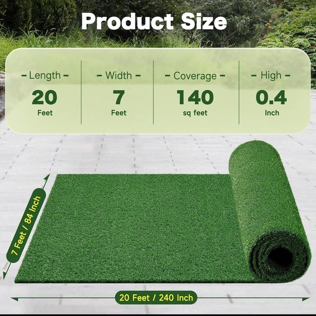 Alt view image 2 of 7 - 7 FT x 20 FT Artificial Grass Turf 2 PCS, 0.4" Pile Height