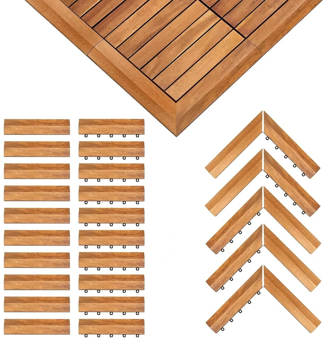 Main image of Solid Acacia Wood Edge Trim Set for Interlocking Deck Tiles
