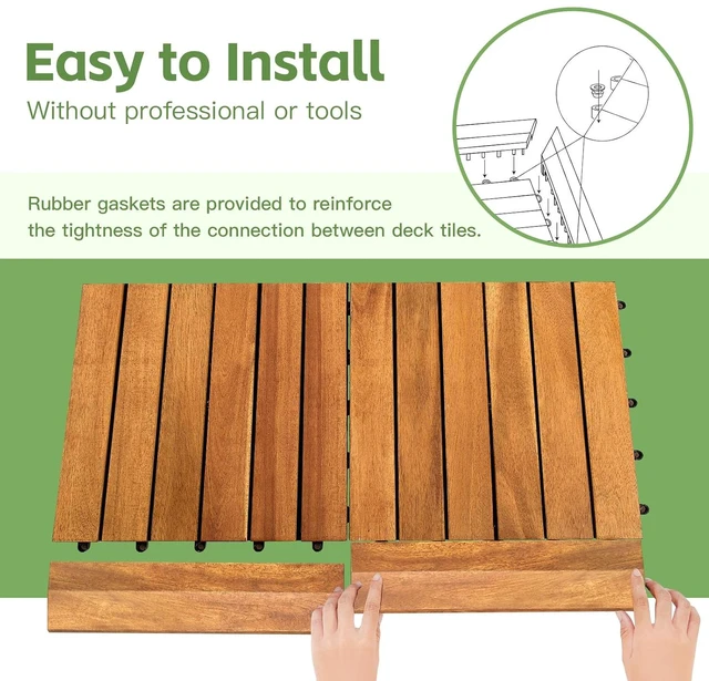 Alt view image 6 of 7 - Solid Acacia Wood Edge Trim Set for Interlocking Deck Tiles