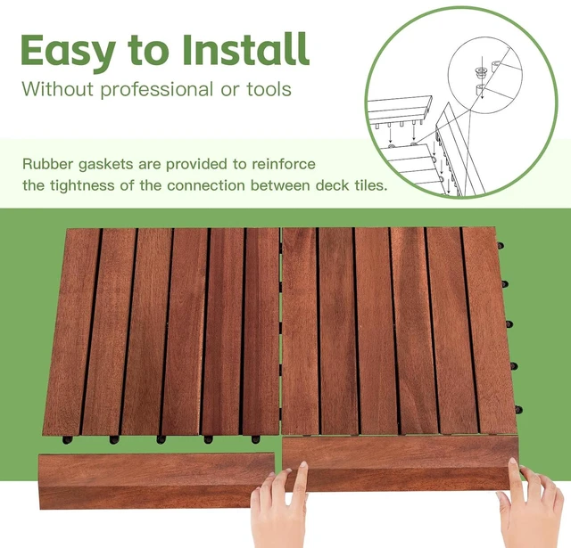 Alt view image 6 of 7 - Solid Acacia Wood Edge Trim Set for Interlocking Deck Tiles