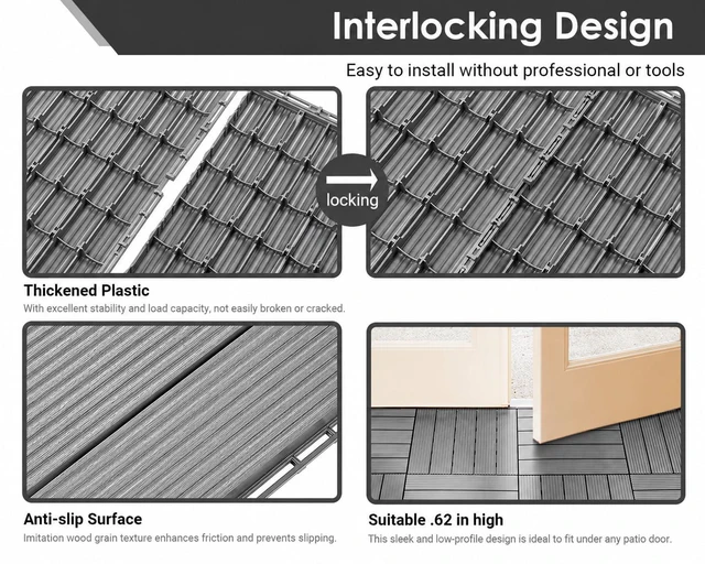 Alt view image 3 of 7 - 216 PCS Plastic Interlocking Patio Deck Tiles Outdoor All Weather