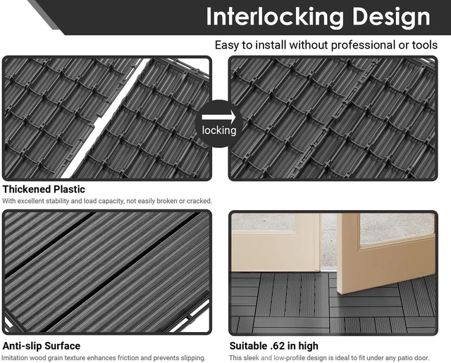 Alt view image 3 of 7 - 108 PCS Plastic Interlocking Patio Deck Tiles Outdoor All Weather