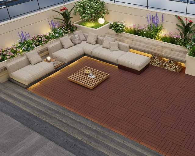Alt view image 5 of 7 - 108 PCS Plastic Interlocking Patio Deck Tiles Outdoor All Weather