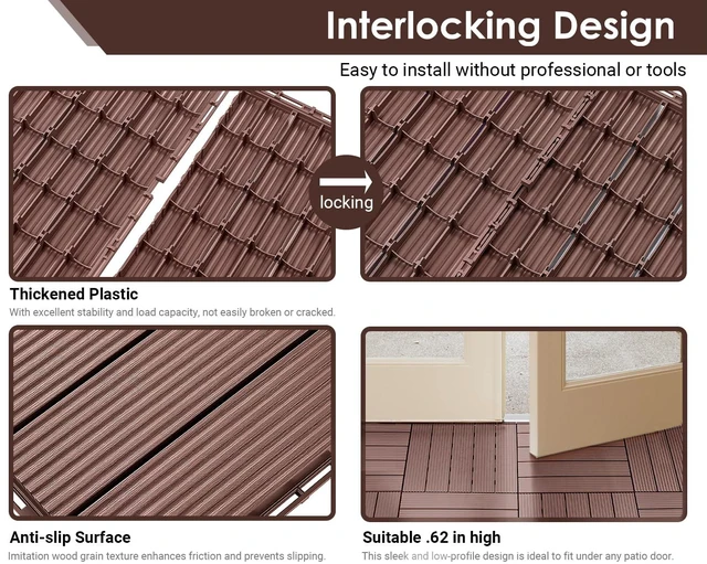 Alt view image 3 of 7 - 108 PCS Plastic Interlocking Patio Deck Tiles Outdoor All Weather