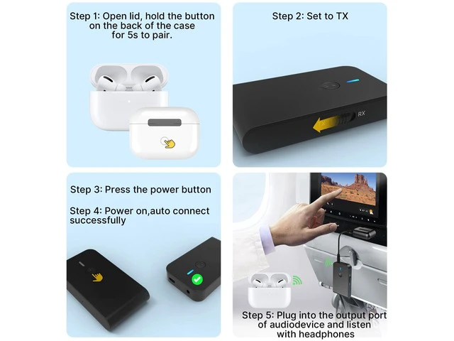Alt view image 3 of 6 - Bluetooth 5.3 Transmitter Receiver for TV and Wireless Headphones, 2-in-1 Bluetooth Adapter, Wireless Transmitter for TV, PC, MP3, Gym, Airplane Use with Any 3.5 mm Audio Jack