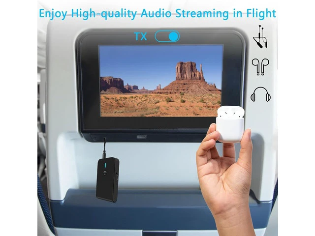 Alt view image 5 of 6 - Bluetooth 5.3 Transmitter Receiver for TV and Wireless Headphones, 2-in-1 Bluetooth Adapter, Wireless Transmitter for TV, PC, MP3, Gym, Airplane Use with Any 3.5 mm Audio Jack