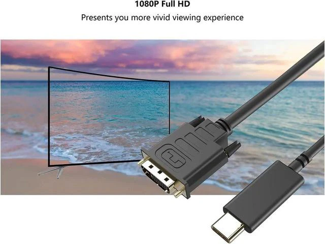 Alt view image 7 of 7 - USB C to DVI Cable 4K@30Hz Thunderbolt to DVI (24+1) Male to Male Cable 6FT USB Type-C to DVI Adapter Support 2017-2020 MacBook Pro, Surface Book 2, Dell XPS 13, Galaxy S10