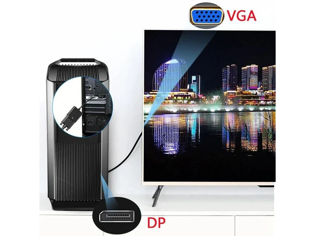 Alt view image 4 of 6 - DisplayPort Display Port DP to VGA Adapter DP to VGA Cable 1080P Male to Female Converter for PC Laptop HDTV Monitor Projector(Black)