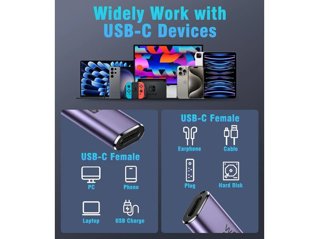 Alt view image 5 of 7 - USB C Female to Female Adapter USB C Coupler Supporting 240W Fast Charging/40Gbps Data Transfer USB Type C Extender with 8K@60Hz Video for MacBook iPad Thunderbolt 4/3-2 Pack