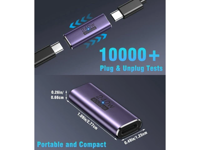 Alt view image 7 of 7 - USB C Female to Female Adapter USB C Coupler Supporting 240W Fast Charging/40Gbps Data Transfer USB Type C Extender with 8K@60Hz Video for MacBook iPad Thunderbolt 4/3-2 Pack