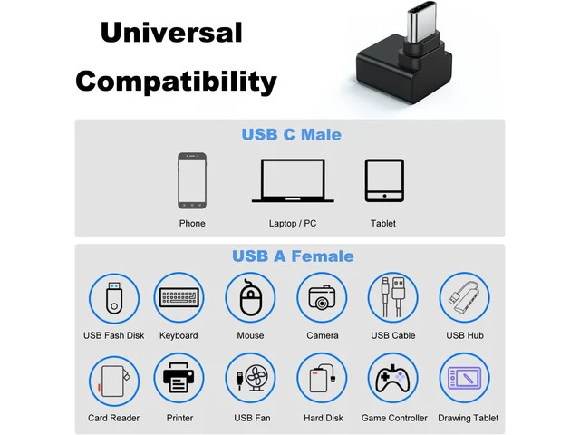 Alt view image 4 of 7 - 2 Pack 90 Degree USB C to USB Adapter Up and Down Angle USB C Male to USB 3.0 Female Connector Converter Compatible for MacBook Pro Air Laptop and More Type C Devices (Black)