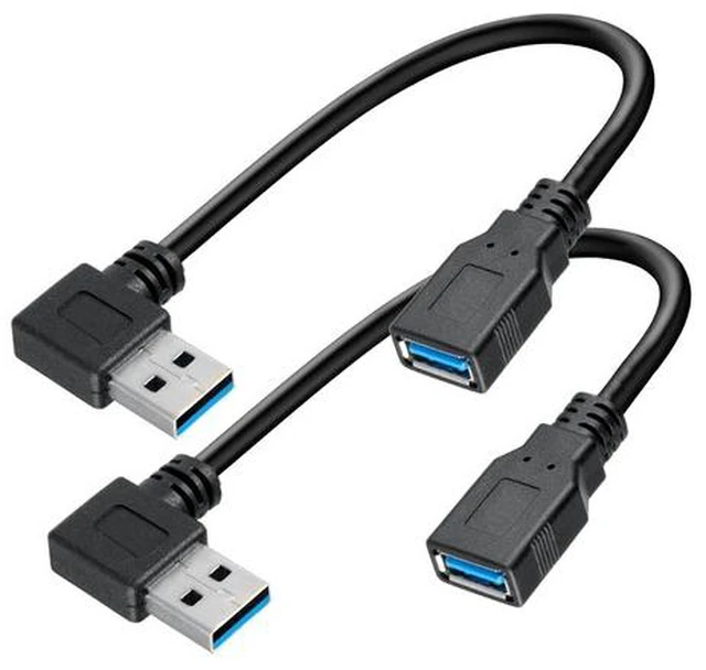 Main image of 2 Pk 15CM USB 3.0 Extension Cable Type A Male to Female High-Speed Connection Extension Cable Convertor Adapter Extender Cord Right Angle 90 Degree for Laptop PC - Black