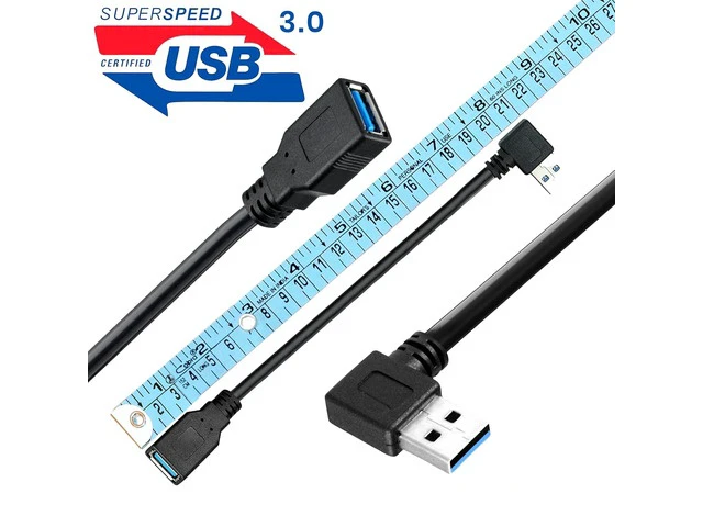 Alt view image 2 of 6 - 2 Pk 15CM USB 3.0 Extension Cable Type A Male to Female High-Speed Connection Extension Cable Convertor Adapter Extender Cord Right Angle 90 Degree for Laptop PC - Black
