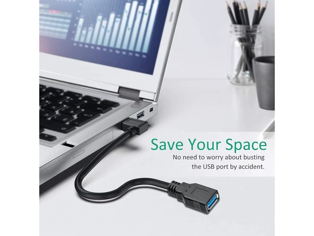Alt view image 3 of 6 - 2 Pk 15CM USB 3.0 Extension Cable Type A Male to Female High-Speed Connection Extension Cable Convertor Adapter Extender Cord Right Angle 90 Degree for Laptop PC - Black