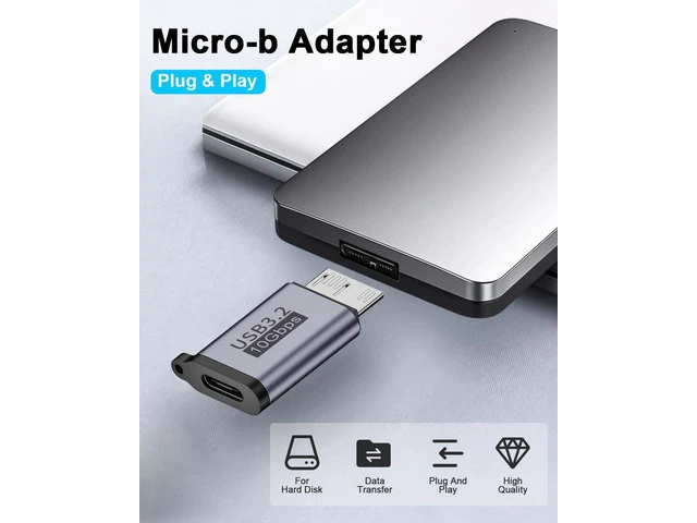 Alt view image 2 of 7 - USB C to Micro B Adapter 10Gbps Micro B to USB C Adapter 3.2 USB Type C Female to Micro B Male Converter Adapter for Hard Drive Cable External Hard SSD Drive Tablet Phone Laptop 2 Pack