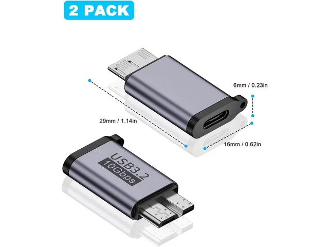 Alt view image 5 of 7 - USB C to Micro B Adapter 10Gbps Micro B to USB C Adapter 3.2 USB Type C Female to Micro B Male Converter Adapter for Hard Drive Cable External Hard SSD Drive Tablet Phone Laptop 2 Pack