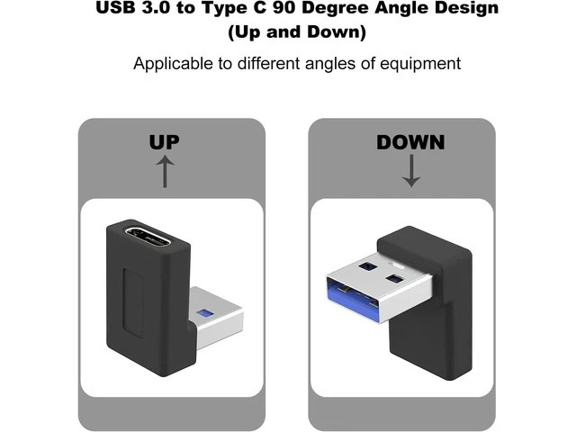 Alt view image 6 of 7 - 2 Pack Right Angle USB A to USB C Adapter 90 Degree Up and Down Angle USB 3.0 Male to Type C Female Connector for PC Laptop Tablet and Phones