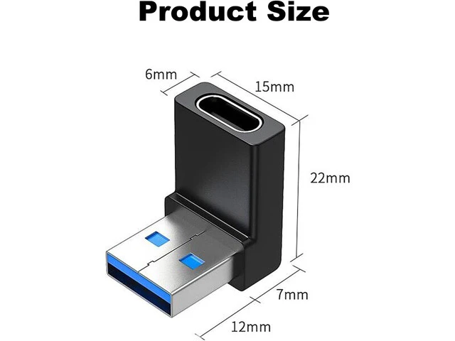 Alt view image 7 of 7 - 2 Pack Right Angle USB A to USB C Adapter 90 Degree Up and Down Angle USB 3.0 Male to Type C Female Connector for PC Laptop Tablet and Phones