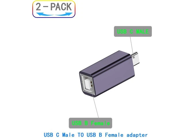 Alt view image 2 of 6 - 2 Pack USB C to USB B Adapter Type C to MIDI Convert Connector Type C Male to USB B Female Printer Adapter for Eectric Piano DAC Synthesizer DJ Controller Keyboard Printer (Straight)