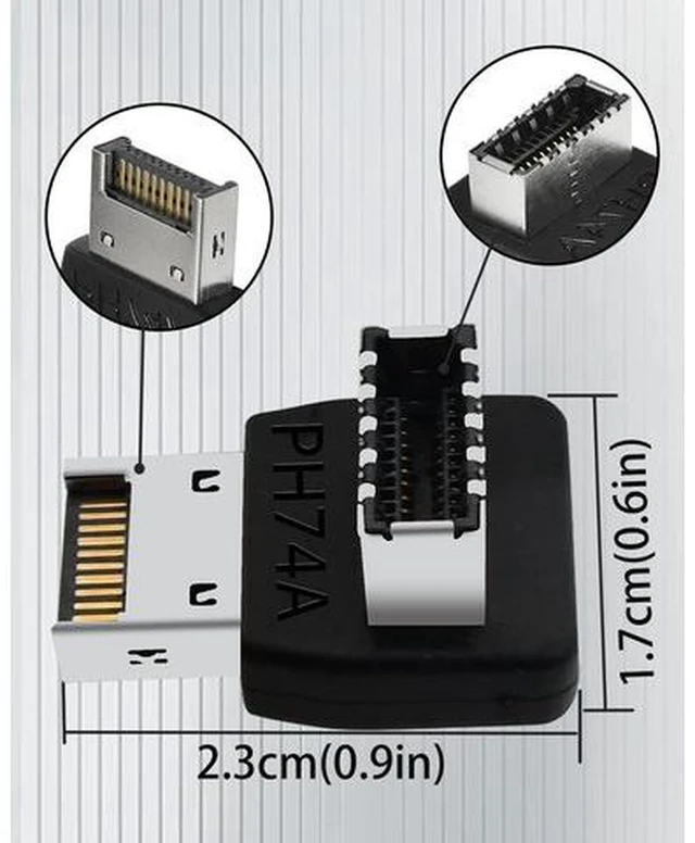 Alt view image 5 of 6 - USB C Motherboard AdapterUSB 3.2 Type E 90 Degree Front Panel Internal Connector Header Converter for Motherboard Black C