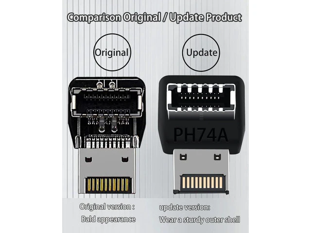 Alt view image 4 of 6 - USB C Motherboard AdapterUSB 3.2 Type E 90 Degree Front Panel Internal Connector Header Converter for Motherboard Black C