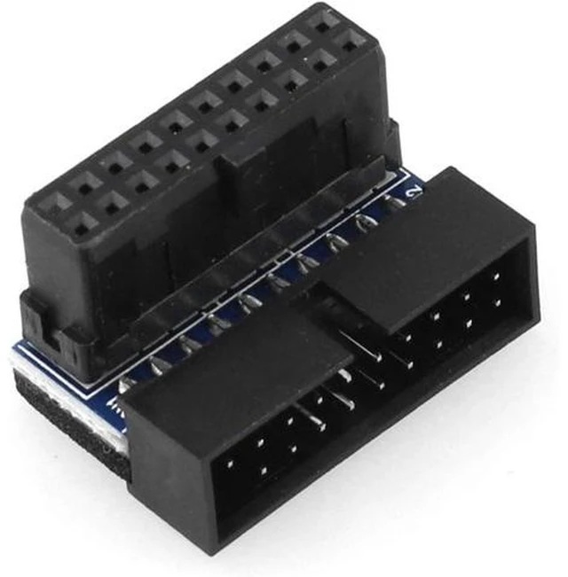 Main image of USB 3.0 90 Degree Adapter Black USB 3.0 19Pin/20Pin Male to Female L Turn Right Angle Power Adapter Motherboard Down Angled