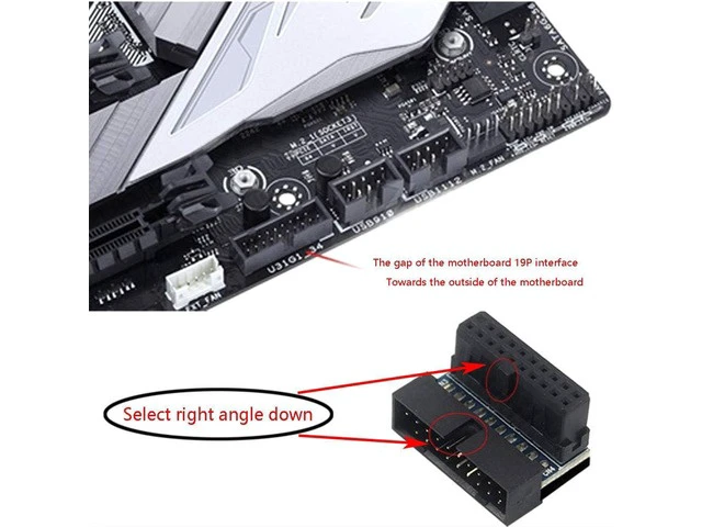 Alt view image 5 of 5 - USB 3.0 90 Degree Adapter Black USB 3.0 19Pin/20Pin Male to Female L Turn Right Angle Power Adapter Motherboard Down Angled