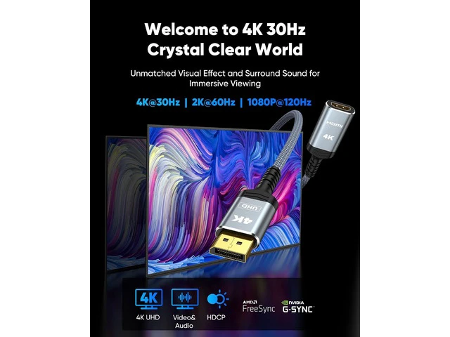 Alt view image 2 of 7 - 4K Display Port to HDMI Adapter Uni-Directional DP 1.2 Computer to HDMI 2.0 Screen Display Port to HDMI Adapter (Male to Female) SR Anti-Break No Latch for HP AMD NVIDIA Passive