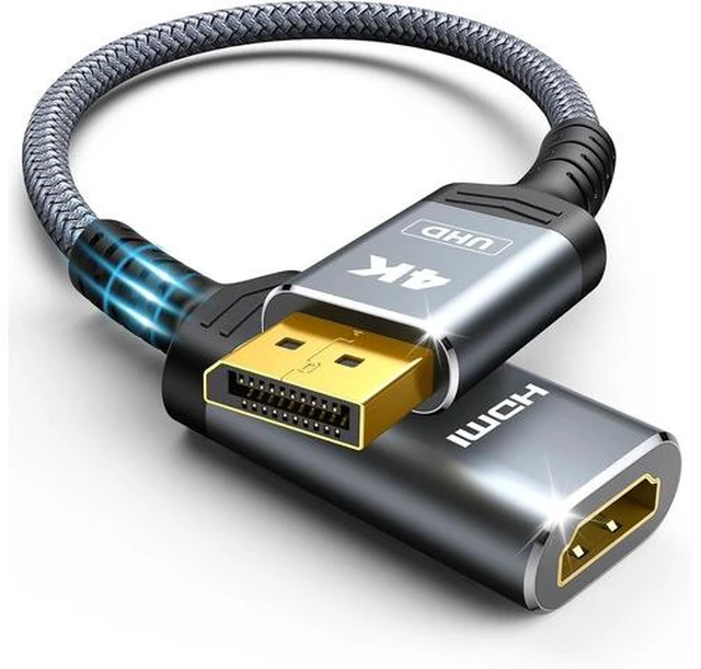 Main image of 4K Display Port to HDMI Adapter Uni-Directional DP 1.2 Computer to HDMI 2.0 Screen Display Port to HDMI Adapter (Male to Female) SR Anti-Break No Latch for HP AMD NVIDIA Passive