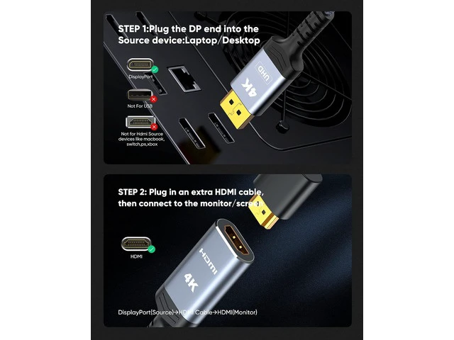 Alt view image 3 of 7 - 4K Display Port to HDMI Adapter Uni-Directional DP 1.2 Computer to HDMI 2.0 Screen Display Port to HDMI Adapter (Male to Female) SR Anti-Break No Latch for HP AMD NVIDIA Passive