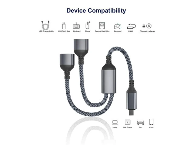 Alt view image 3 of 7 - USB C Male to Dual USB Female Cable Adapter 1FT Thunderbolt 3 to Double Type A 2.0 OTG Splitter Cord Converter Multiple Hub for iPhone 16 15 MacBook Pro iPad Air 5 Mini 6 Surface GO Tab S10