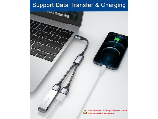 Alt view image 5 of 7 - USB C Male to Dual USB Female Cable Adapter 1FT Thunderbolt 3 to Double Type A 2.0 OTG Splitter Cord Converter Multiple Hub for iPhone 16 15 MacBook Pro iPad Air 5 Mini 6 Surface GO Tab S10