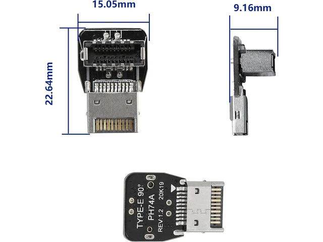 Alt view image 4 of 7 - 90 Degree USB Type E Adapter Up Angle USB 3.2 Type E Male to Female Front Panel Internal Connector Adapter High Speed 10Gbps for USB C Header Motherboard(Up/A)