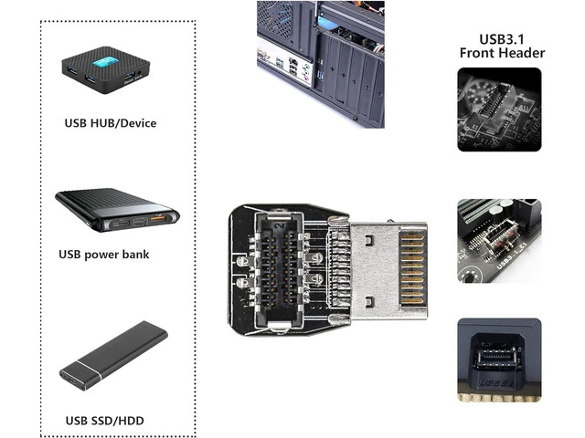 Alt view image 5 of 7 - 90 Degree USB Type E Adapter Up Angle USB 3.2 Type E Male to Female Front Panel Internal Connector Adapter High Speed 10Gbps for USB C Header Motherboard(Up/A)