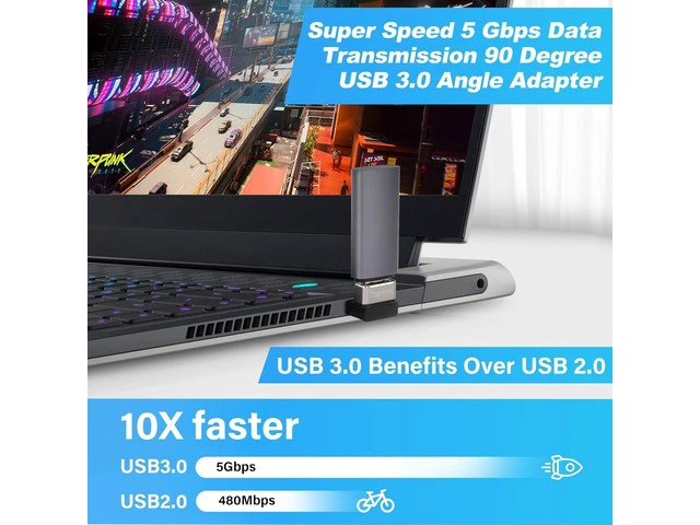 Alt view image 3 of 7 - 90 Degree USB 3.0 Adapter 2 Pack Up and Down Right Angle USB A Male to Female Connector Converter USB L Shape Extender Support Charge & Data Sync for PC Laptop Mouse Keyboard USB A Charger