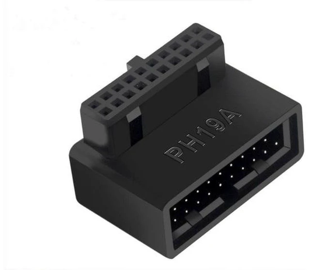 Main image of USB 3.0 90 Degree Motherboard Adapter 19 Pin/20 Pin Male to Female Extension Adapter L Turn Right Angle Socket for Desktop Motherboard (Up Angle PH19A)