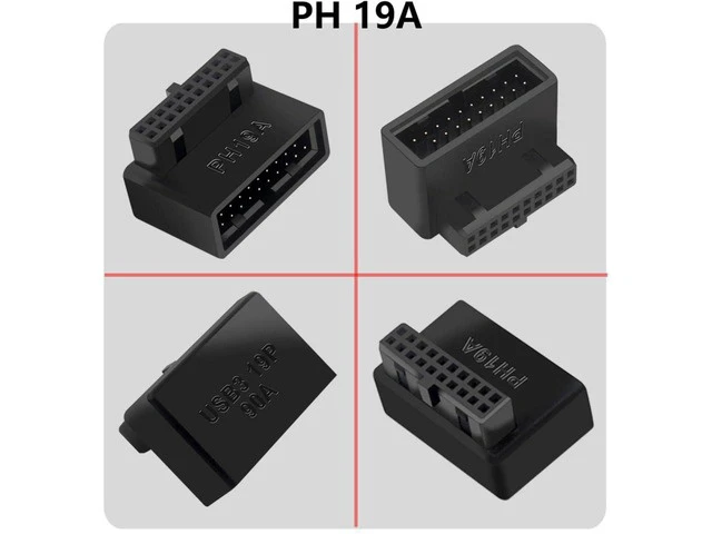 Alt view image 5 of 7 - USB 3.0 90 Degree Motherboard Adapter 19 Pin/20 Pin Male to Female Extension Adapter L Turn Right Angle Socket for Desktop Motherboard (Up Angle PH19A)