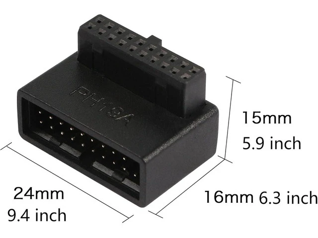 Alt view image 6 of 7 - USB 3.0 90 Degree Motherboard Adapter 19 Pin/20 Pin Male to Female Extension Adapter L Turn Right Angle Socket for Desktop Motherboard (Up Angle PH19A)