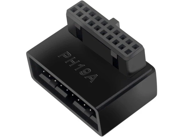 Alt view image 7 of 7 - USB 3.0 90 Degree Motherboard Adapter 19 Pin/20 Pin Male to Female Extension Adapter L Turn Right Angle Socket for Desktop Motherboard (Up Angle PH19A)
