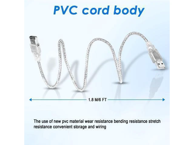 Alt view image 6 of 7 - Vszerda Firewire to USB Adapter Cable 6-Pin IEEE 1394 Male to USB 2.0 Male Converter Firewire 400 1394-a to USB A Connector Cord for Digital Video Camera Printer Hard Disk (Clear Cable) 1.8m/6ft