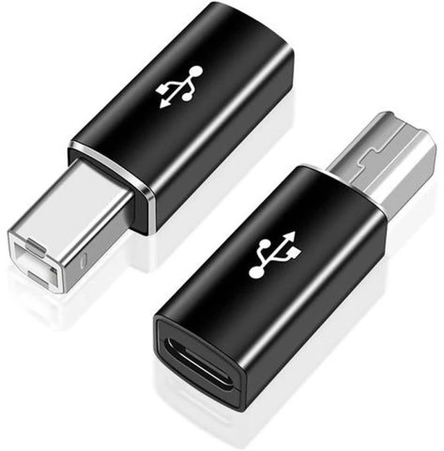 Main image of USB B to USB C Adapter (2 Pack) USB-C Female to Printer Male Converter USB Type C to Midi USB B Connector Support Data Sync Compatible with Printer Scanner Fax Machine Electronic Piano