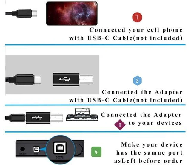 Alt view image 6 of 7 - USB B to USB C Adapter (2 Pack) USB-C Female to Printer Male Converter USB Type C to Midi USB B Connector Support Data Sync Compatible with Printer Scanner Fax Machine Electronic Piano
