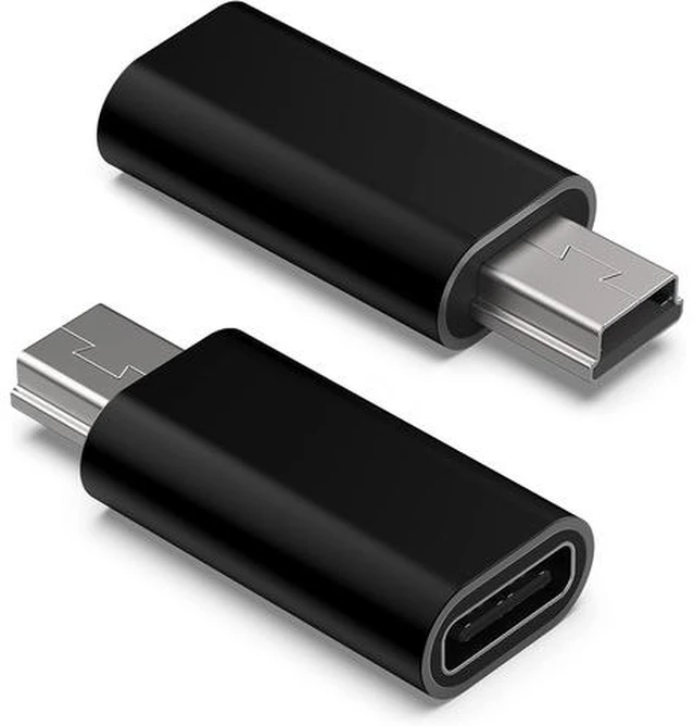 Main image of USB C to Mini USB Adapter Type C Female to Mini USB 2.0 Male Convert Connector Support Charge & Data Sync Compatible GoPro Hero 3+ MP3 Players Dash Cam Digital Camera Receiver etc(2-Pack) Black