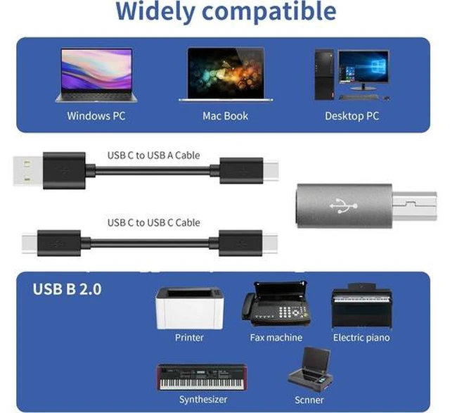 Alt view image 2 of 7 - USB C to USB B Adapter 4-Pack USB C Female to Printer Male Converter Adapter Compatible with MIDIPrintersElectric Piano and Synthesizers Devices